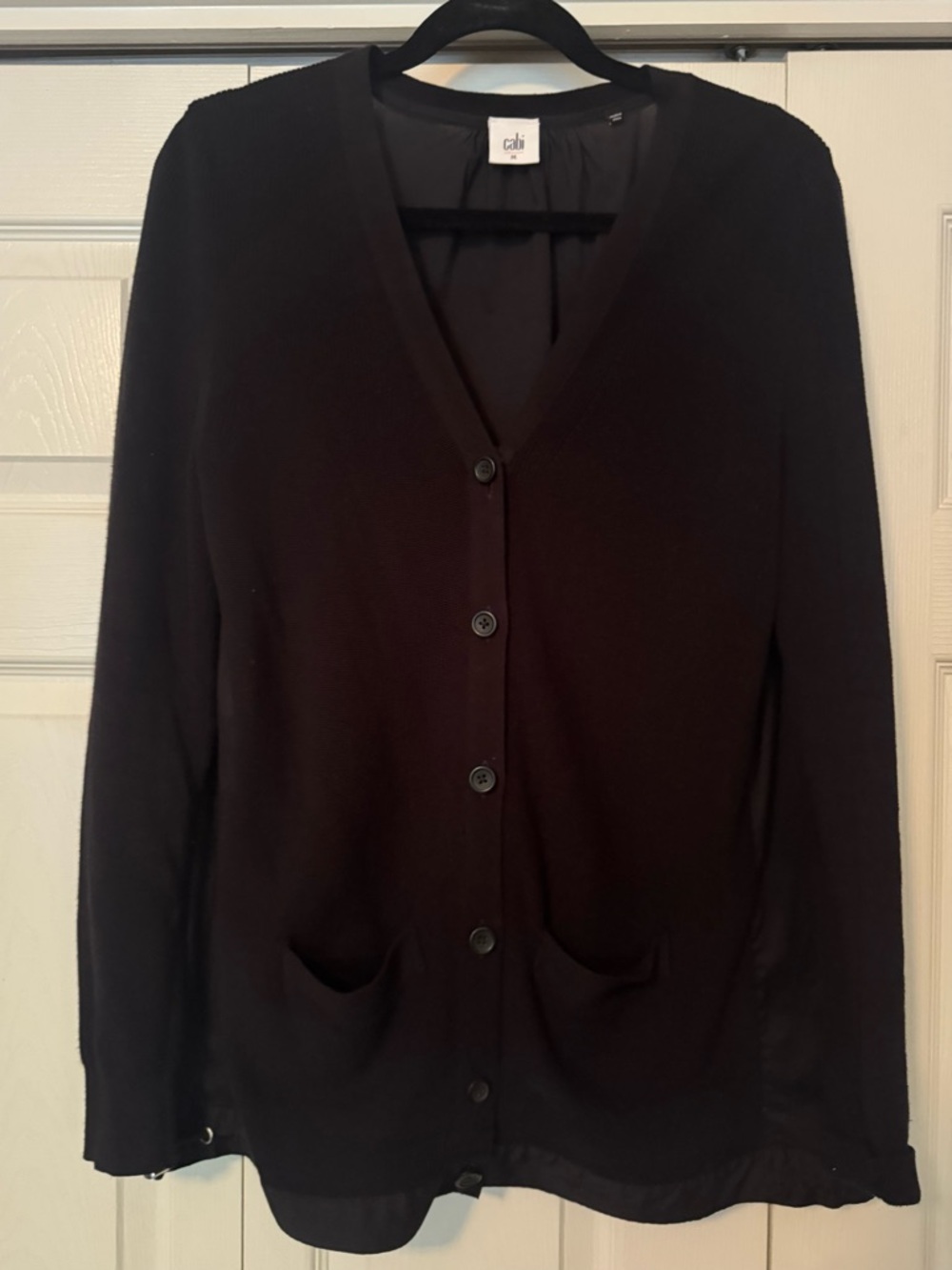 CAbi Black V-Neck Button Front Cardigan with Pockets Medium